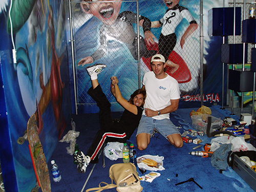 Setting up the booth - SurfExpo, Jan 2005